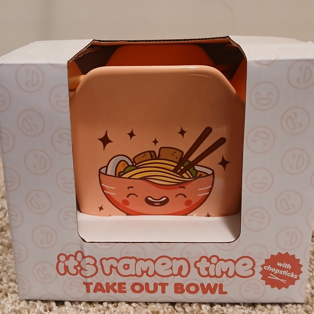 Pink Take Out Ceramic Bowl With Chopsticks